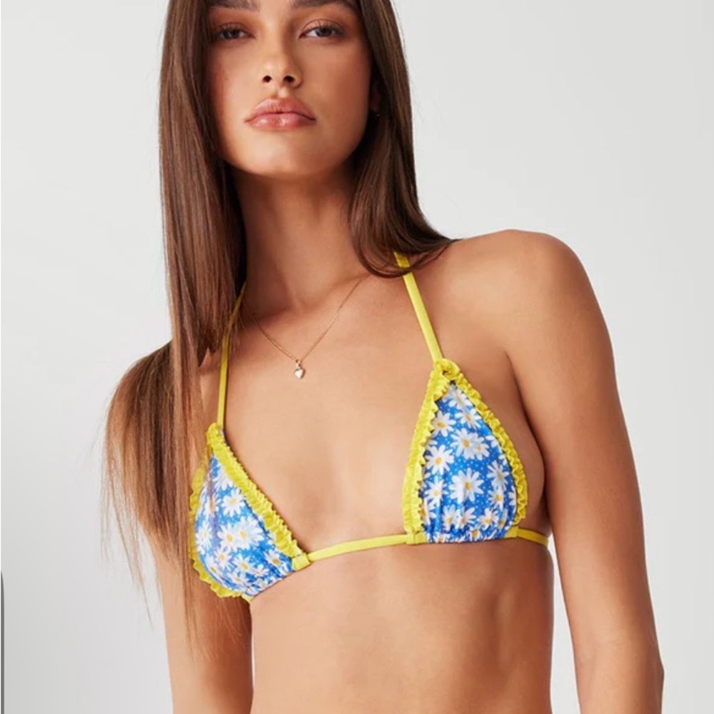 Frankie's Bikinis Blue Daisy Triangle Bikini Top & Bottom